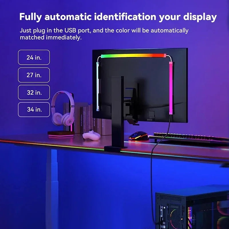 Ambilight RGB LED Monitor Backlight Strip — 24/27/32/34-Inch (61/69/81/86 cm) USB Screen Sync & Music Reactive