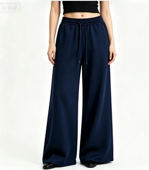 Harajuku Wide-Leg Sweatpants for Women – Oversized High-Waist Gray Drawstring Joggers