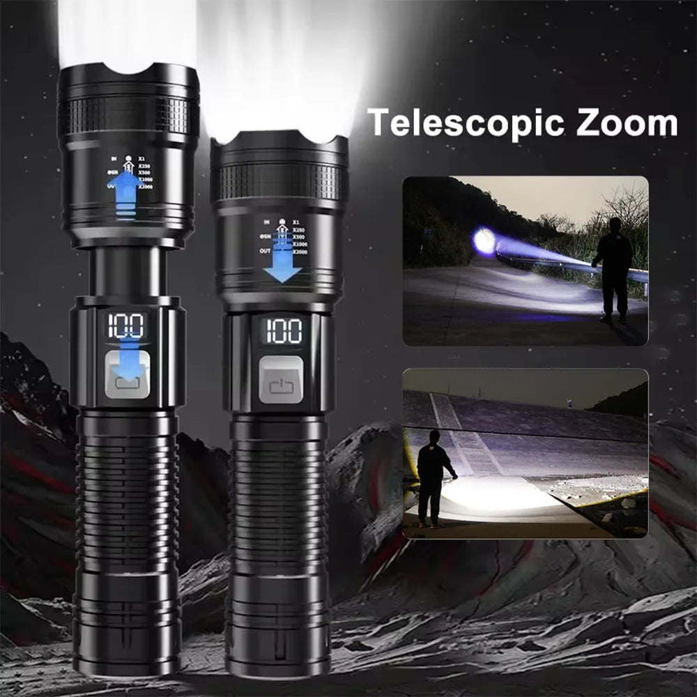 Super Bright USB Rechargeable Tactical Flashlight 1,600,000 LM - Long-Range Waterproof LED Torch for Camping & Fishing
