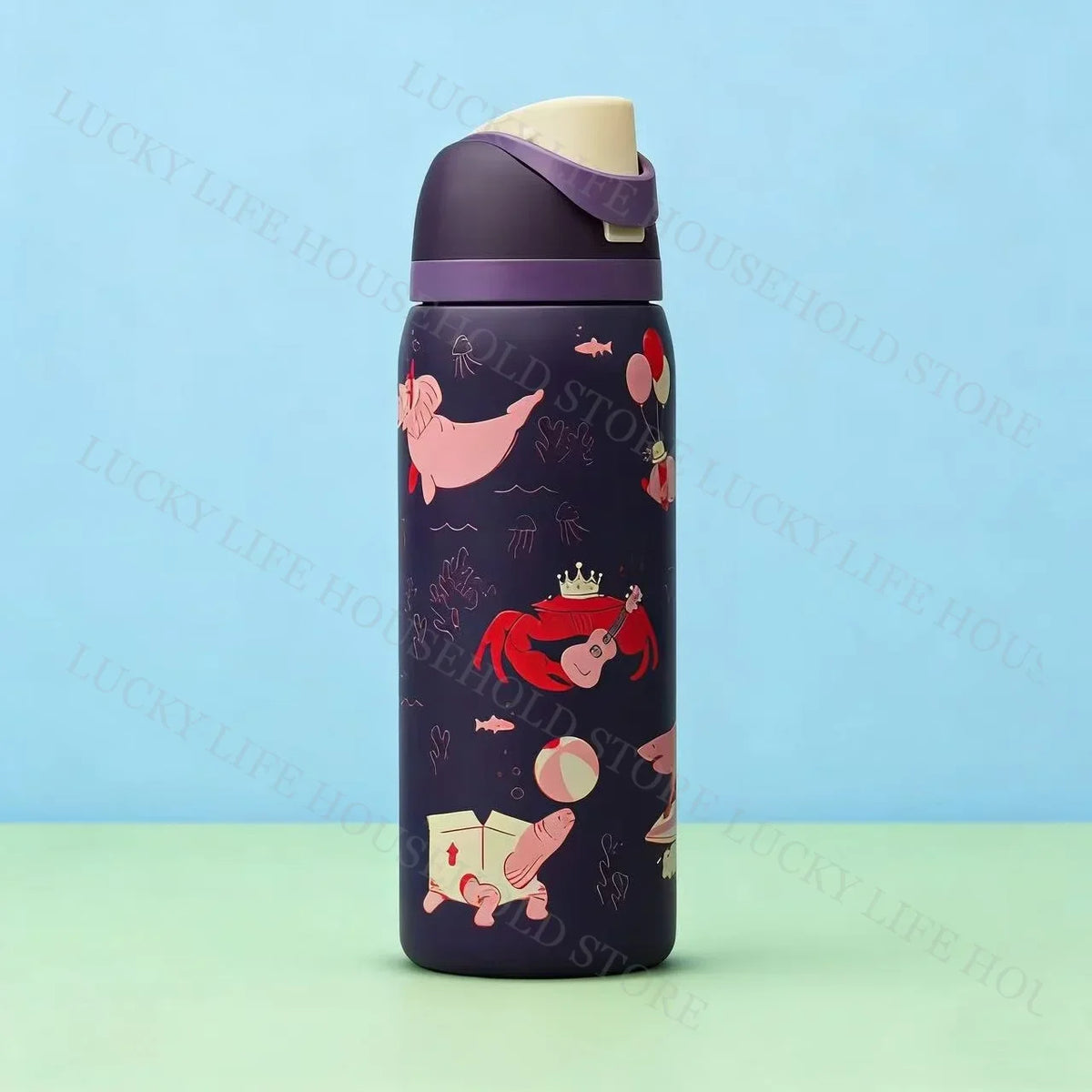 32oz (946ml) Stainless Steel Insulated Sports Water Bottle – Portable Vacuum Thermos, Football/Soccer Design