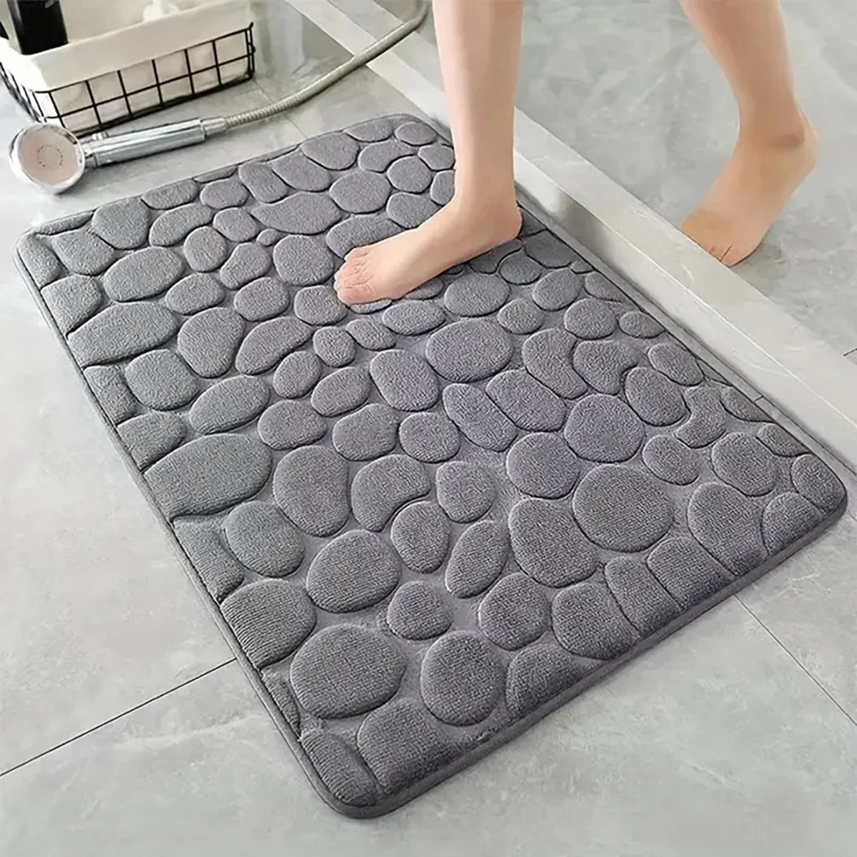 3D Non-Slip Cobblestone Bathroom Mat - Absorbent Quick-Dry Machine Washable Door & Floor Doormat