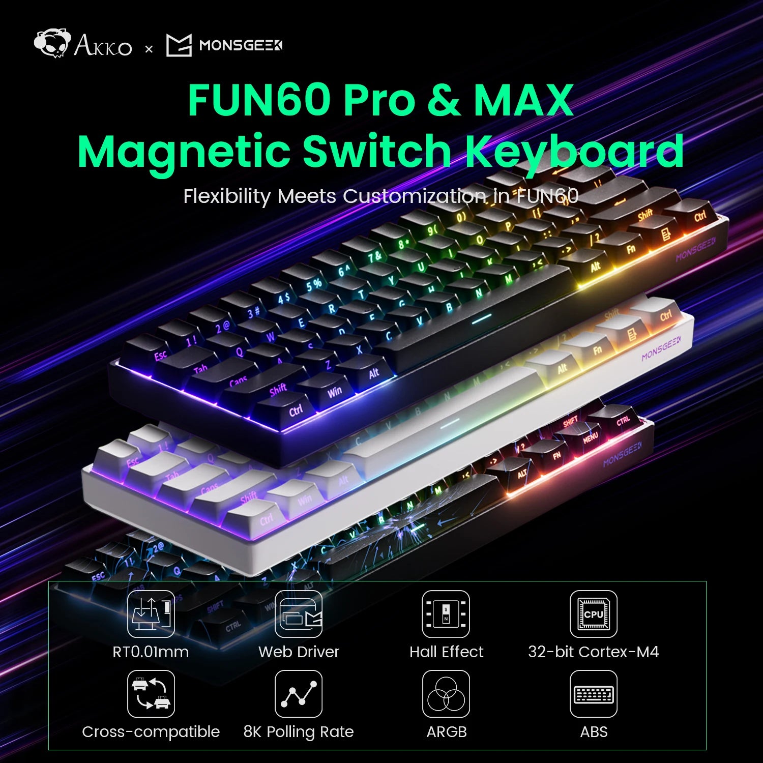 Magnetic Switch 60% & 65% Mechanical Gaming Keyboard - Rapid Trigger RT, 8K Polling, Hot-Swappable, RGB, Tri-Mode USB-C/BT/2.4G