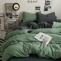 Washed Cotton Duvet Cover Bedding Set with Flat Sheet & Pillowcases, Queen & King Available