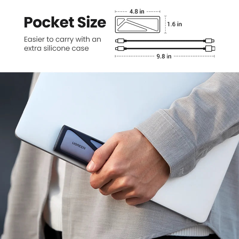 M.2 NVMe SATA SSD Enclosure USB-C 3.2 Gen2 10Gbps Tool-Free Fits 2230/2242/2260/2280 Up to 8TB Aluminum Case with Silicone Sleeve