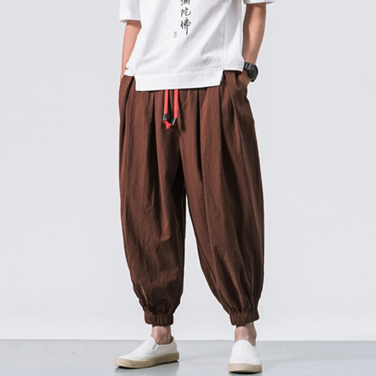 Oversized Men's Linen-Cotton Harem Pants – Loose Pleated Ankle Trousers, Casual Plus Sizes M-5XL