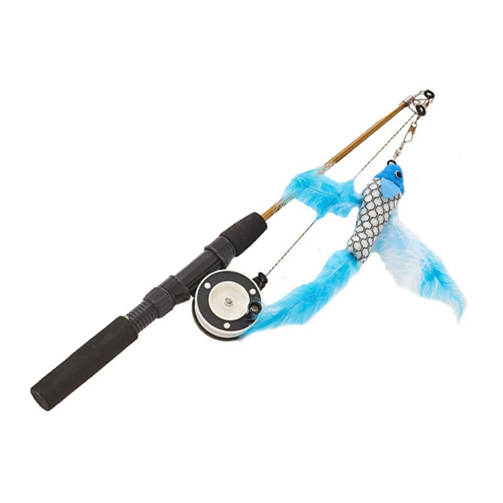 Retractable Telescopic Cat Wand Toy - Feather Fish Teaser for Interactive Play (Cats & Kittens)
