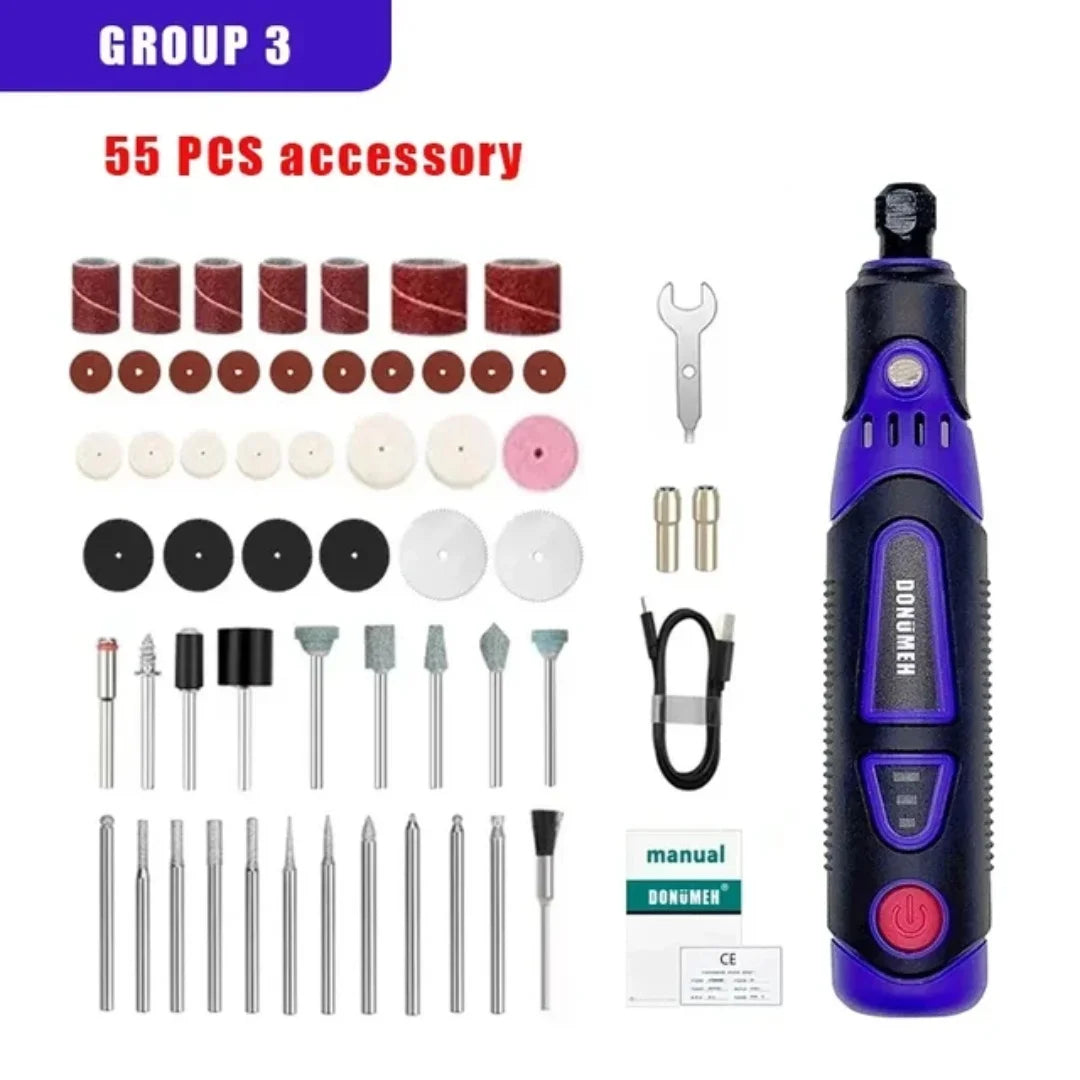 Mini Cordless Rotary Tool 3-Speed Grinder Engraving Pen USB-C 55-Piece Accessory Kit