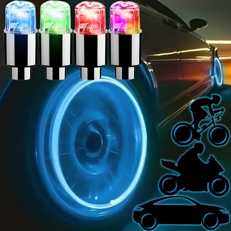 Universal LED Tire Valve Cap Lights - Colorful Flashing Wheel Hub Lamp for Car Motorcycle Bicycle (1.5 in / 3.8 cm)
