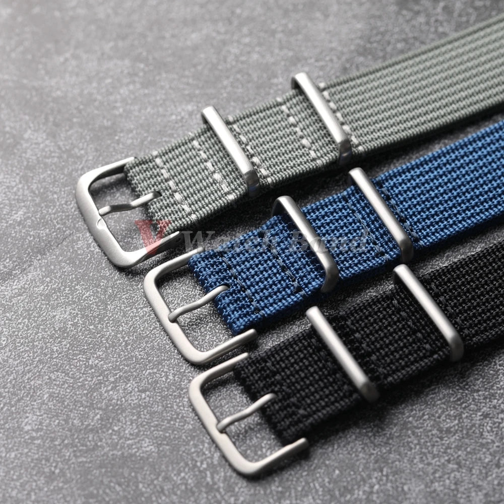 Ribbed Nylon Watch Strap - 18mm / 20mm / 22mm Military Style Fabric Watch Band with Pin Buckle