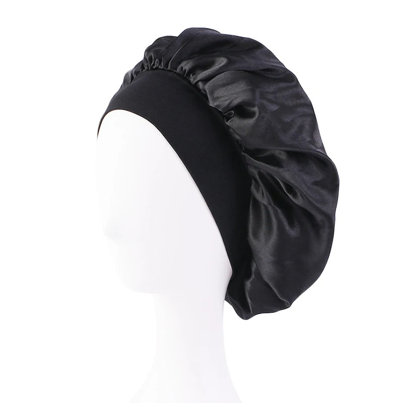Women's Satin Wide-Brim Sleep Bonnet – Elastic Hair Care Night Cap, One Size
