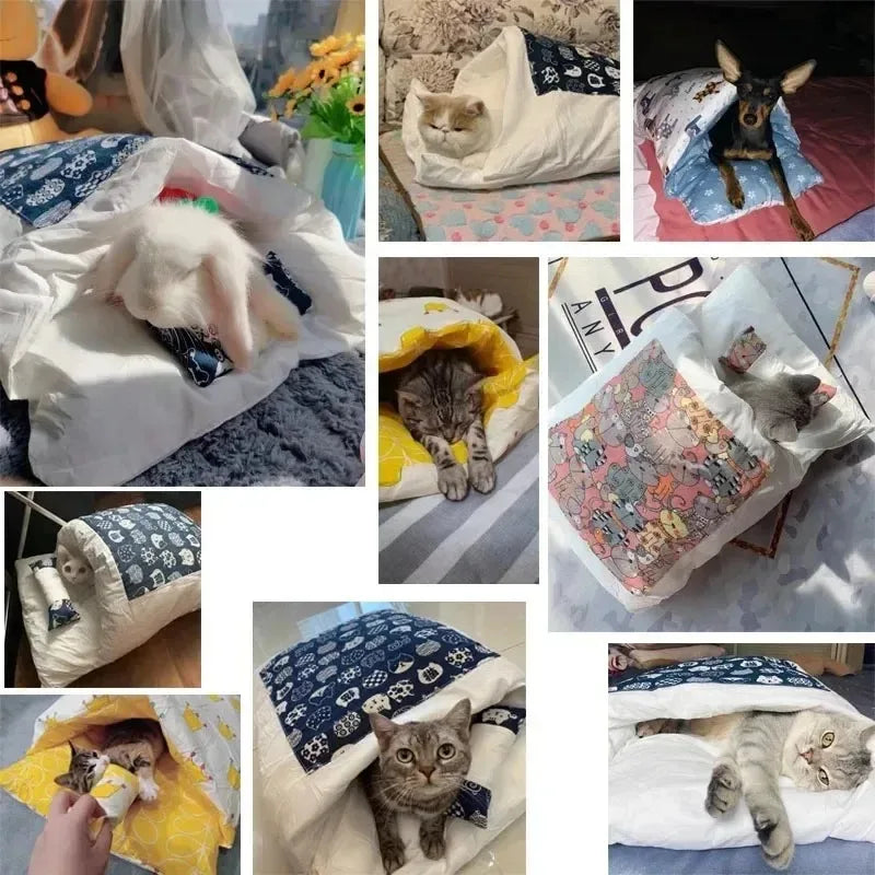 Kawaii Cat Cave Bed with Removable Cover – Plush Pet House for Cats & Small Dogs (S/M/L, 45–65 cm / 17.7–25.6 in)
