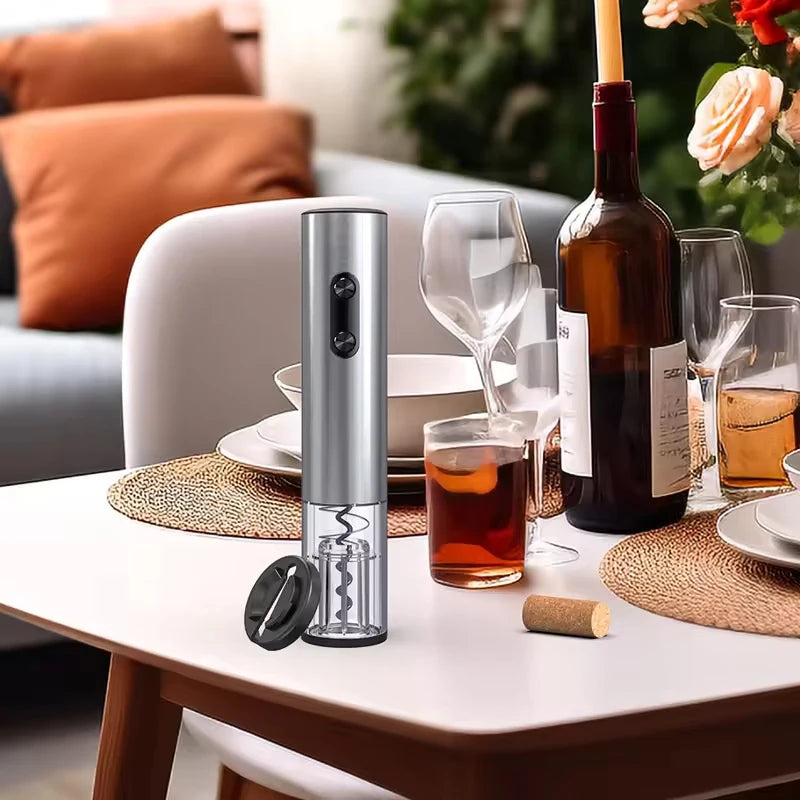 Automatic Electric Wine Bottle Opener 4-in-1 – Battery-Powered Corkscrew with Foil Cutter, Wine Pourer & Vacuum Stopper with Storage Base