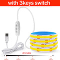 Dimmable COB LED Strip Light 5V USB with ON/OFF Switch — 320 LEDs/m High-Density Flexible Tape Light, Adhesive Backing, 3000K/4000K/6000K
