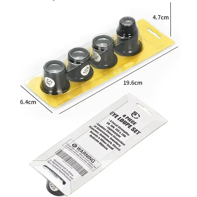 Watch Repair Magnifying Goggles 5-20X 4-Piece Set Jeweler Loupe for Precision Repair