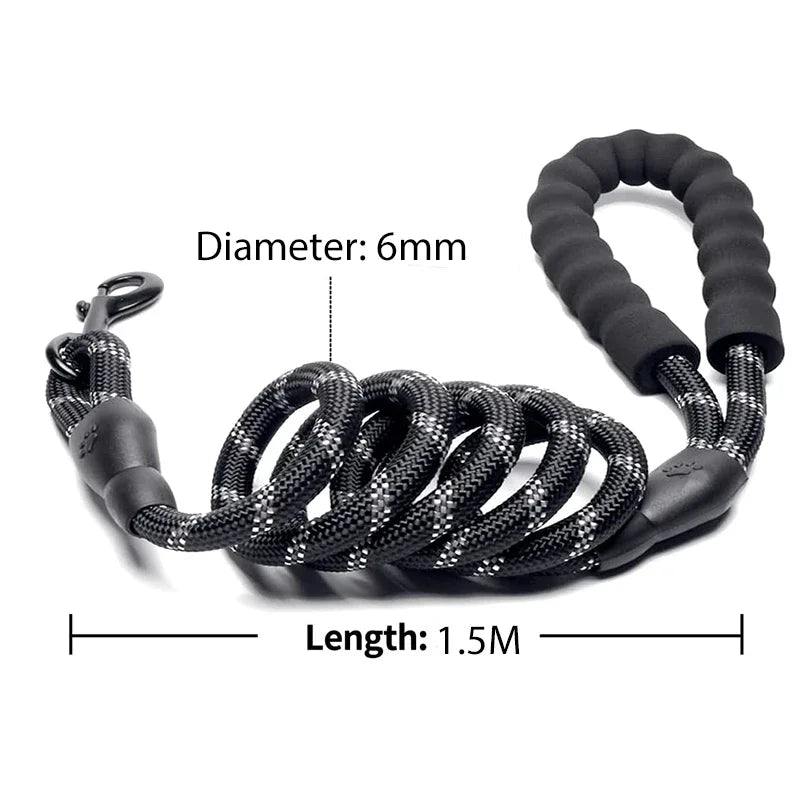 Reflective Heavy-Duty Dog Leash – Nylon Anti-Pull Leash for Small, Medium & Large Dogs