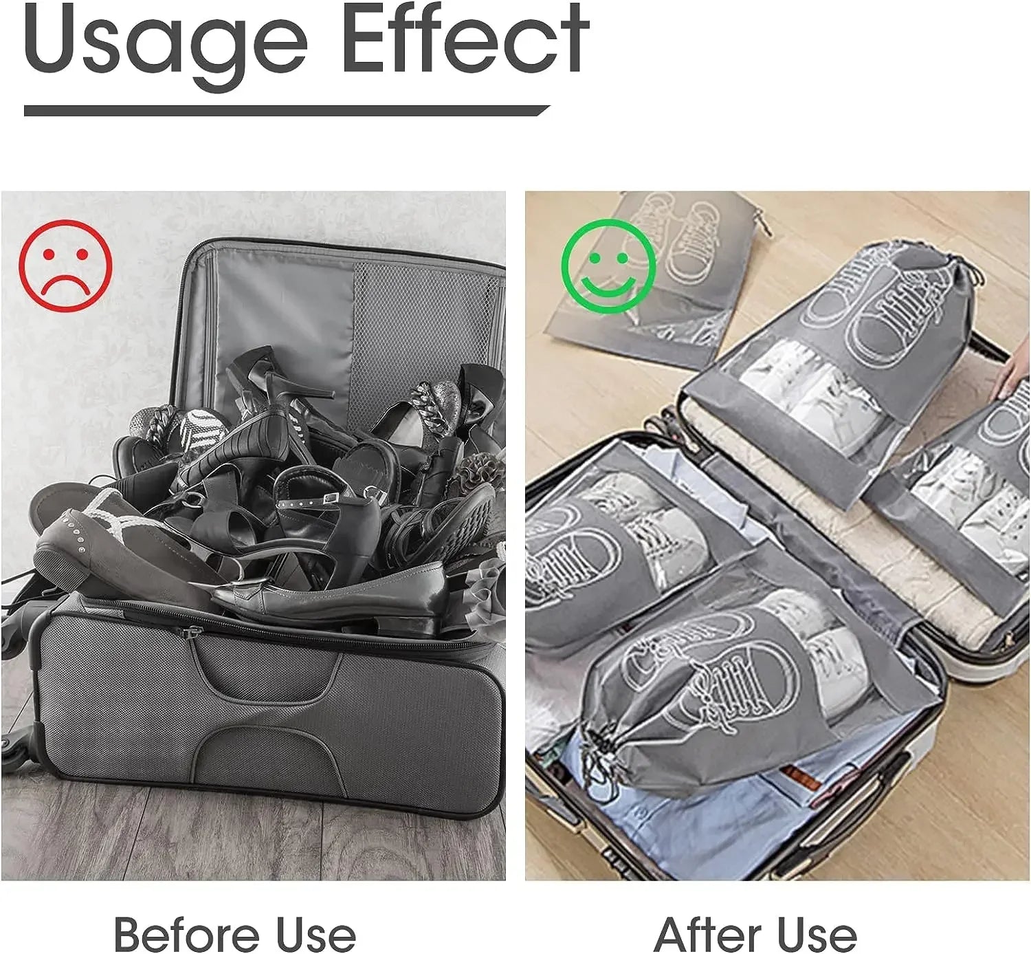 5/10-Pack Non-Woven Drawstring Shoe Bags — Dust-Proof Travel Shoe Storage Organizer (36×27 cm / 14.2×10.6 in; 44×32 cm / 17.3×12.6 in)