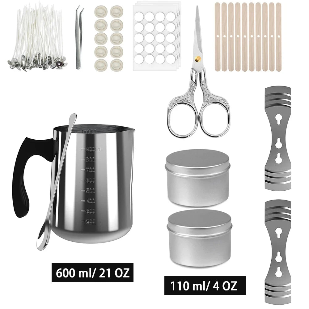 DIY Candle Making Kit with 500W Electric Hot Plate, 900ml/600ml Stainless Steel Melting Pot, Thermometer & Candle Tins