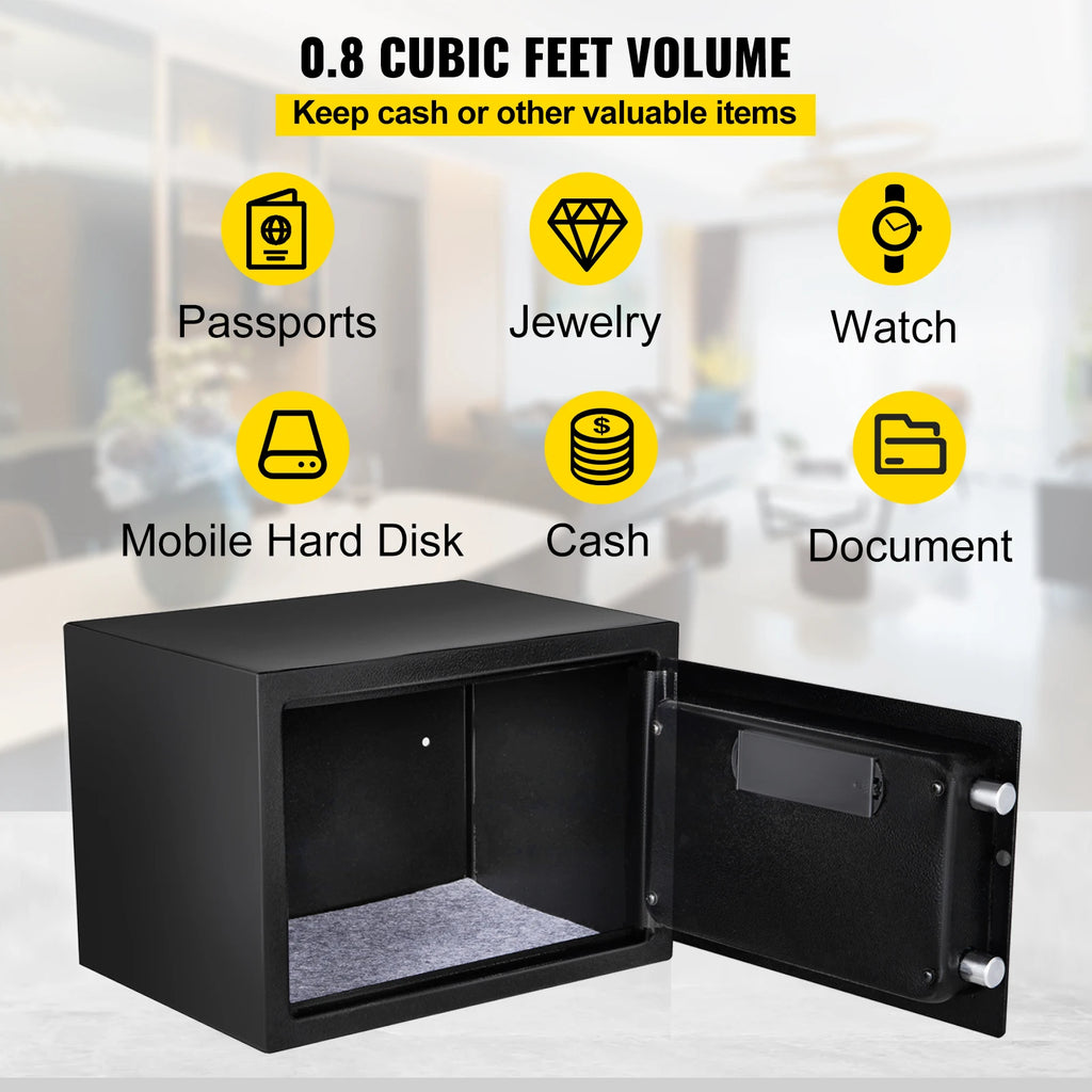 Fingerprint & Digital Lock Home Safe — 0.8 / 1.7 / 2.1 cu ft (22.7 / 48.1 / 59.5 L) Wall-Mount Security Box for Documents, Cash, Jewelry & Guns