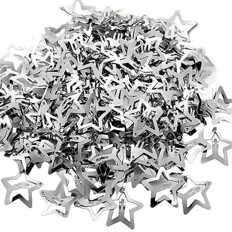 Y2K Silver Star Snap Hair Clips - Metal Barrettes & Hairpins, 10/25/50/100/200-Pack