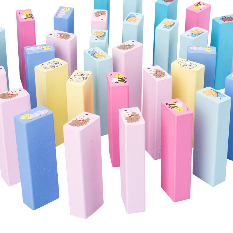 51-Piece Wooden Number & Animal Stacking Blocks Game – Domino Tower Educational Toy for Kids, Indoor & Outdoor Play