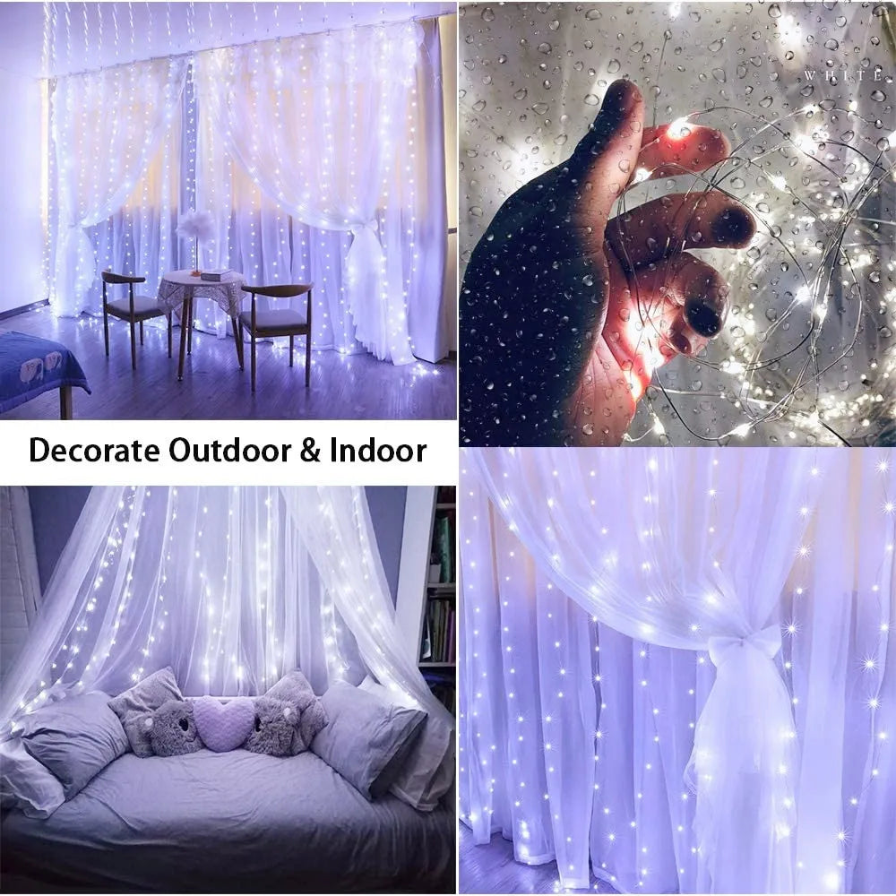 LED Fairy Curtain String Lights with Remote USB — 8 Modes Copper Wire 100–300 LEDs Holiday & Christmas Decor