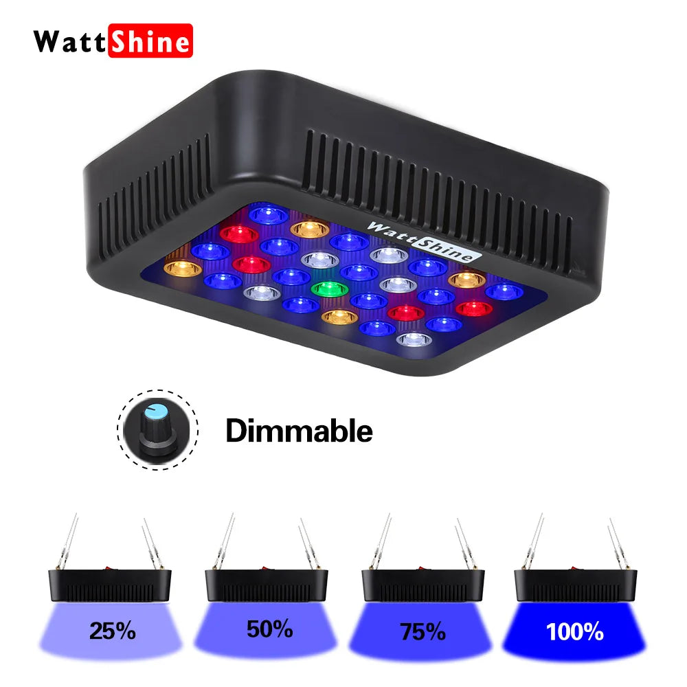 Dimmable LED Aquarium Light 140W/180W, Adjustable Full-Spectrum Coral & Reef Fish Tank Lamp with Dimmer and Clip-On/Hanging Kit