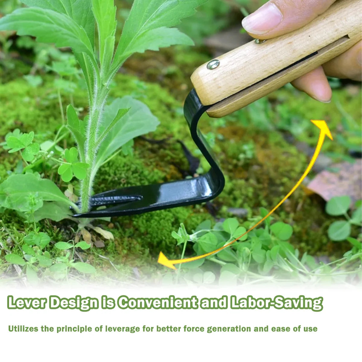 Handheld Dandelion Puller & Garden Fork – Carbon Steel Weeder with Wooden Handle for Lawn Care