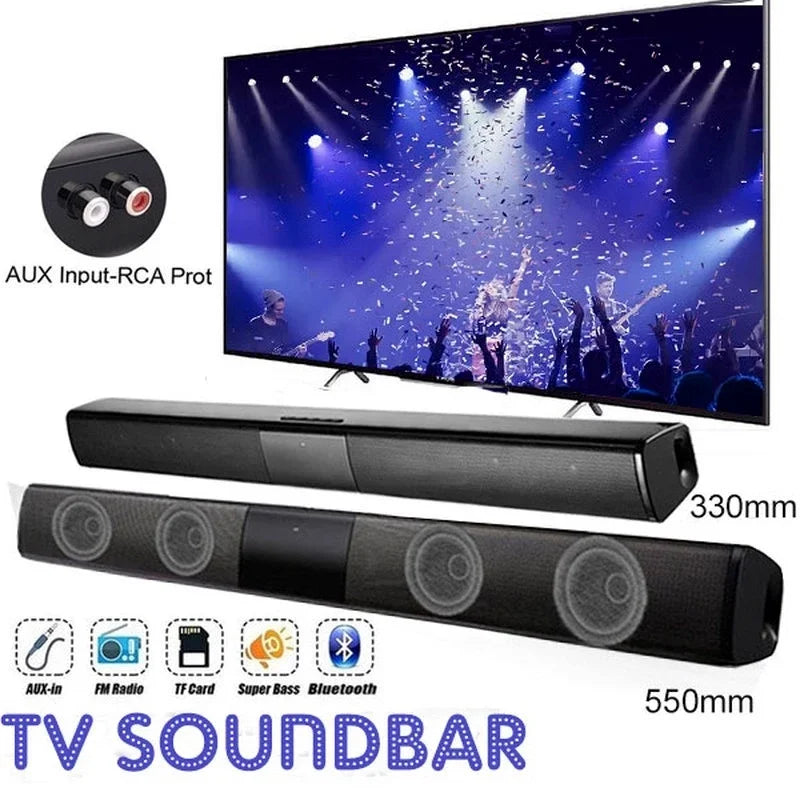 Bluetooth 5.0 Soundbar TV Speaker — 2.0 Home Theater System with USB/TF/AUX, FM Radio & Remote — 13.0 in (330 mm) & 21.7 in (550 mm) Options