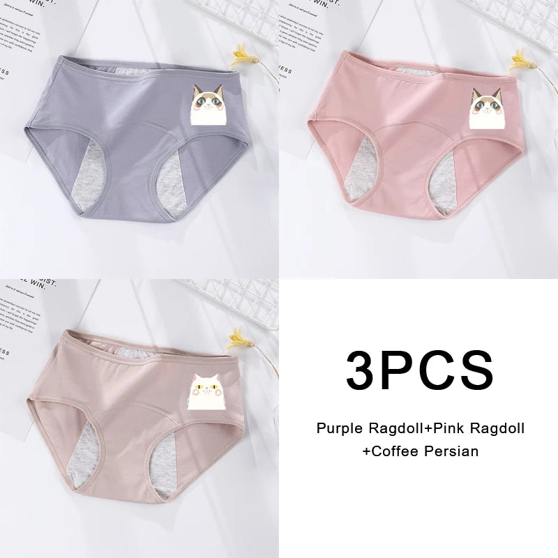 3-Pack Women's Menstrual & Postpartum Cotton Briefs – Leakproof, High Absorbency for Heavy Flow