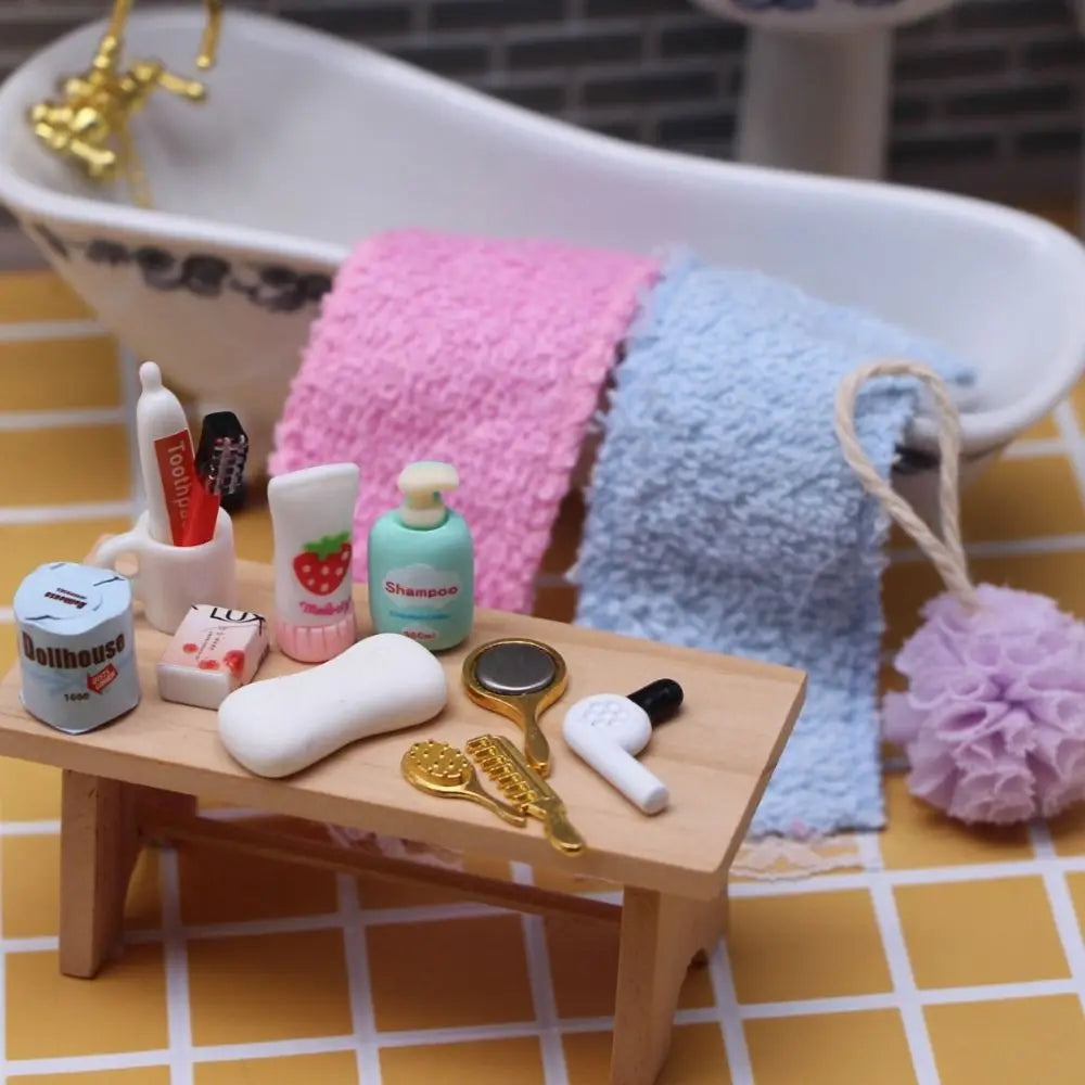 1/12 Scale Dollhouse Makeup Kit - Mini Hair Dryer, Comb & Accessories Set, Multicolor