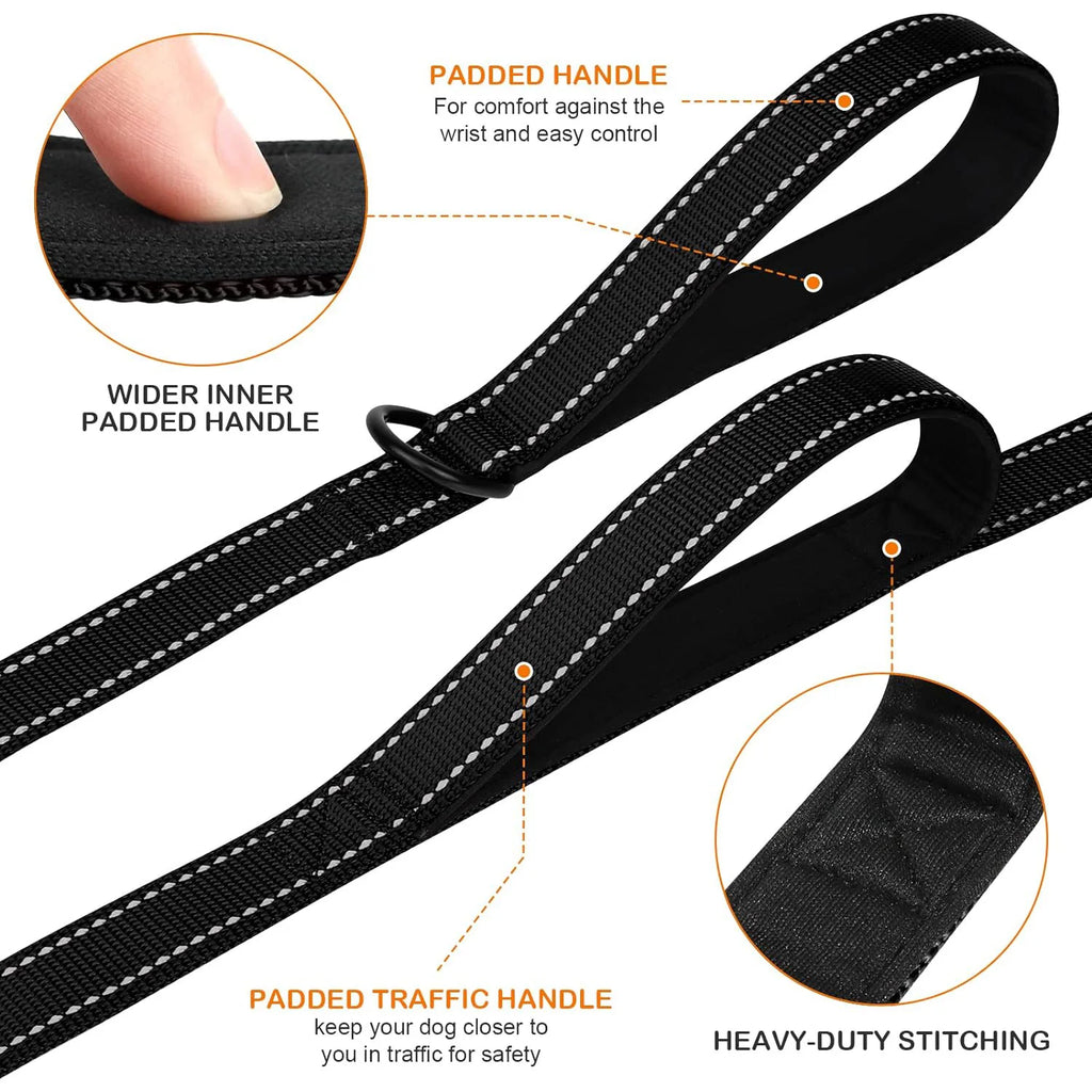 Heavy-Duty Double Handle Reflective Dog Leash for Large & Extra-Large Breeds