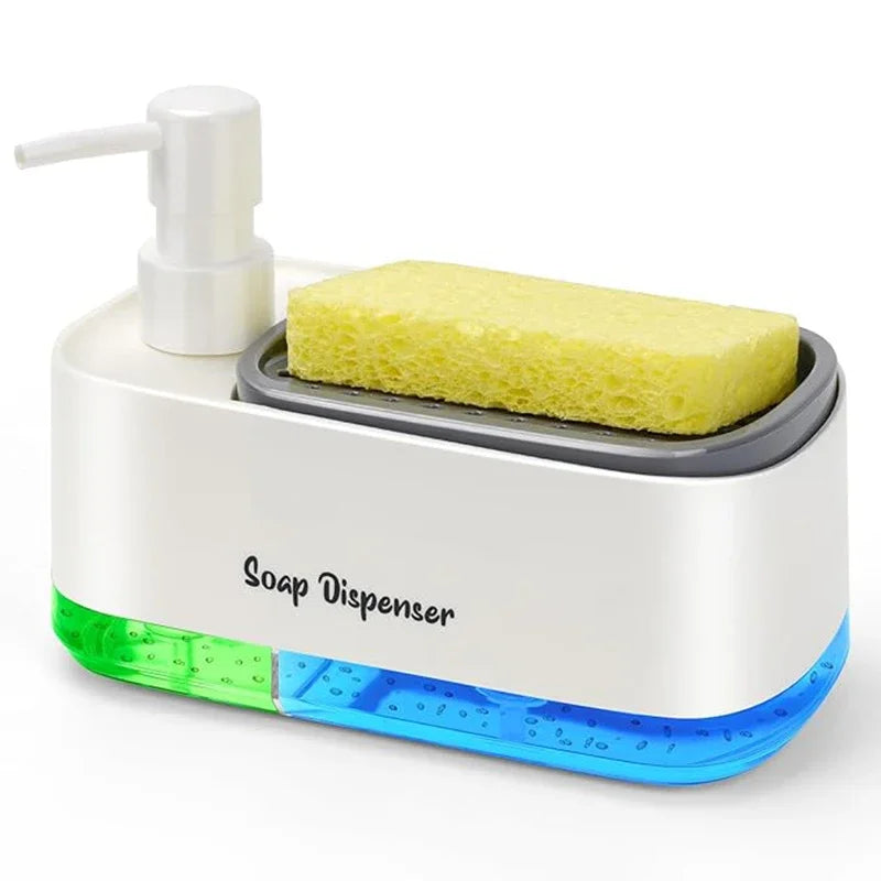 2-in-1 Kitchen Soap Dispenser with Built-In Sponge Holder Countertop Dish & Hand Pump