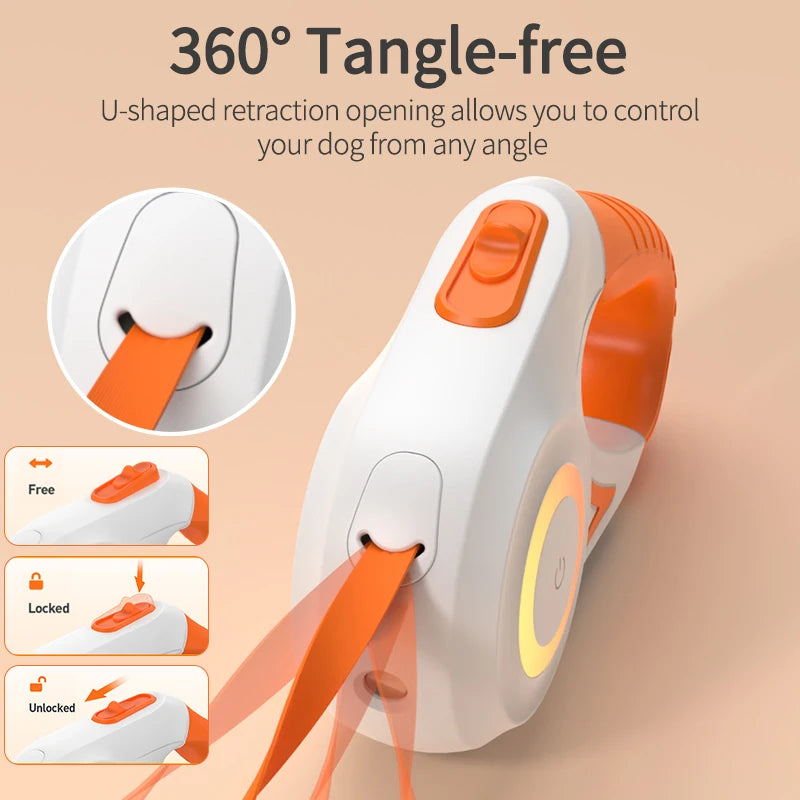 5M (16.4 ft) Retractable LED Dog Leash with Anti-Slip Handle, Tangle-Free and Reflective, Fits Pets up to 35kg (77 lb)