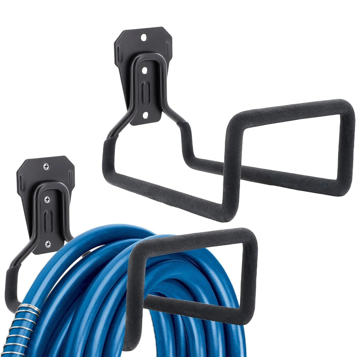 1/2-Pack Heavy Duty Wall Mount Hose Holder - Metal Hanger with Anti-Slip Foam for Garden, Air & Garage