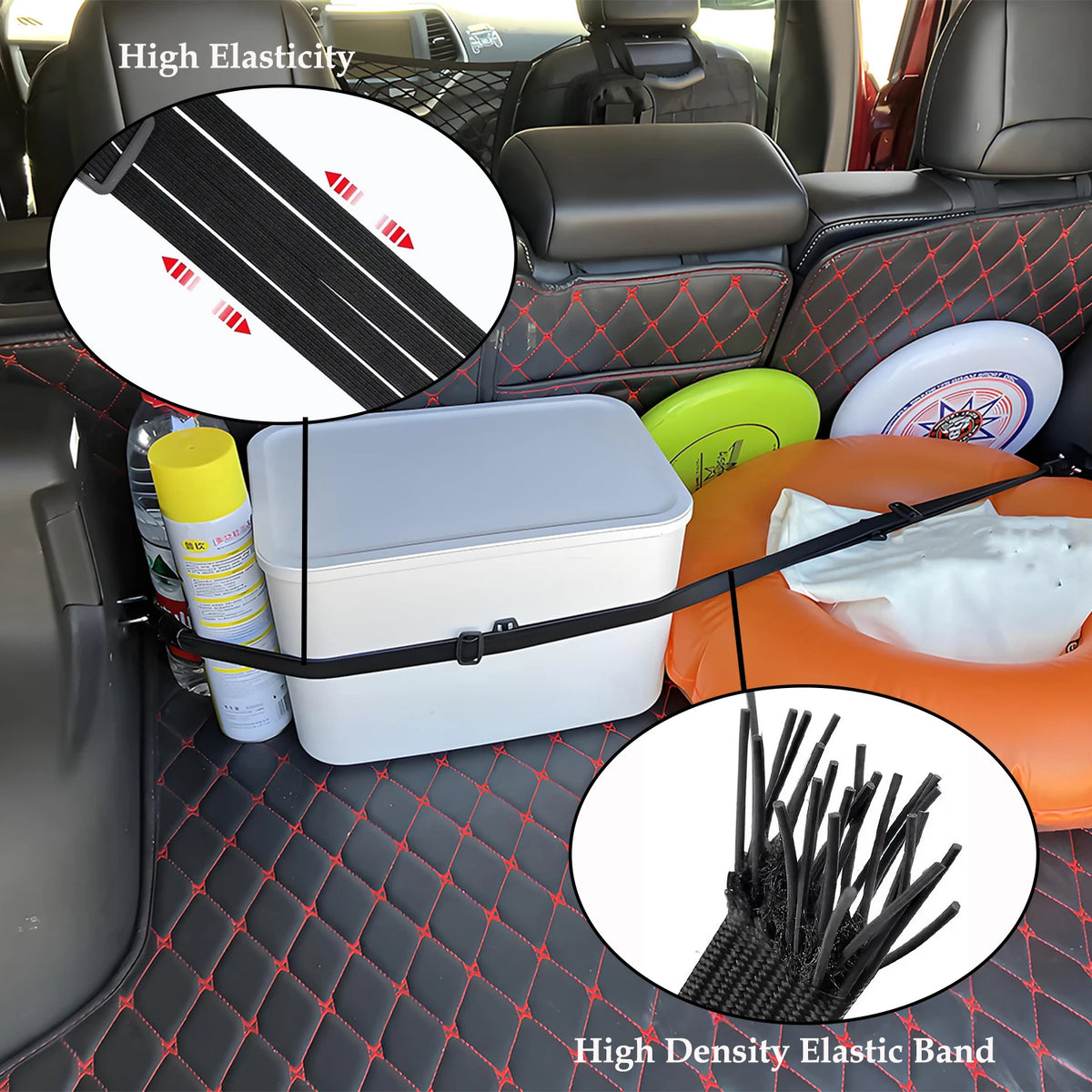 90 cm (35.4 in) Elastic Car Trunk Cargo Strap – Heavy-Duty Latex Bungee with Hook, Adjustable, 1 or 3-Pack