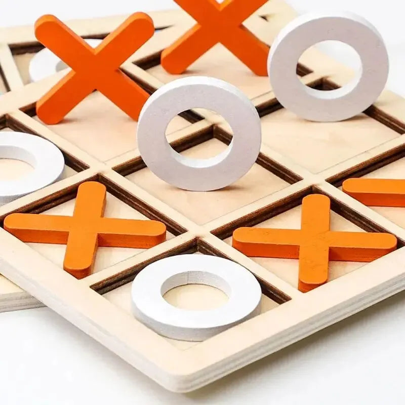 Montessori Wooden Tic-Tac-Toe (XO) Puzzle Board 9.8×9.8 cm (3.9×3.9 in) – Educational Brain Training Toy for Kids