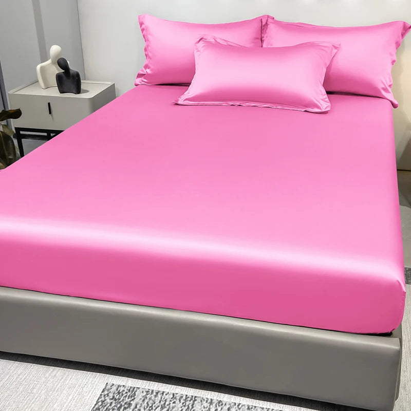 Satin Ice Silk Solid Fitted Sheet — 1-Piece Bed Sheet (Pillowcase Not Included)