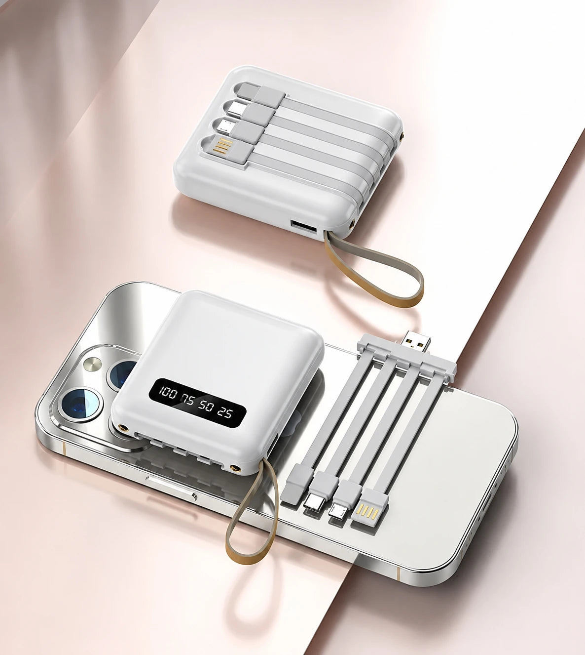 10,000mAh Portable Power Bank – Fast Charging, LED Digital Display, Built-in Cables & Flashlight