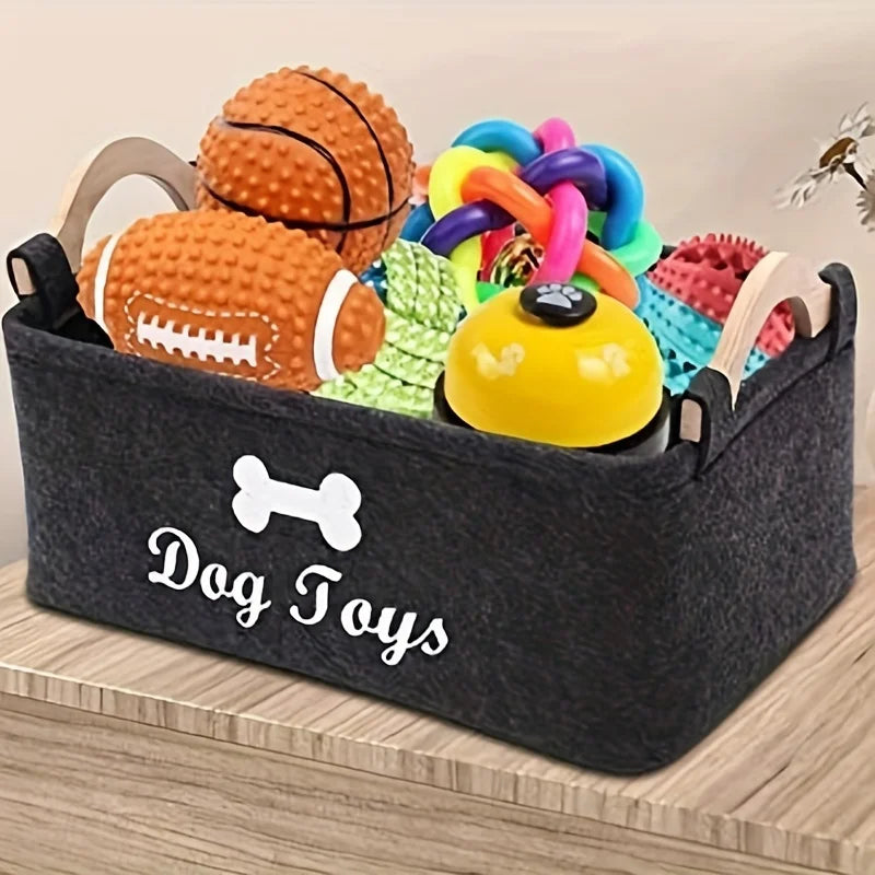 Felt Pet Toy Box Storage Basket – Dog Toy Organizer for Toys, Blankets, Leashes & Food