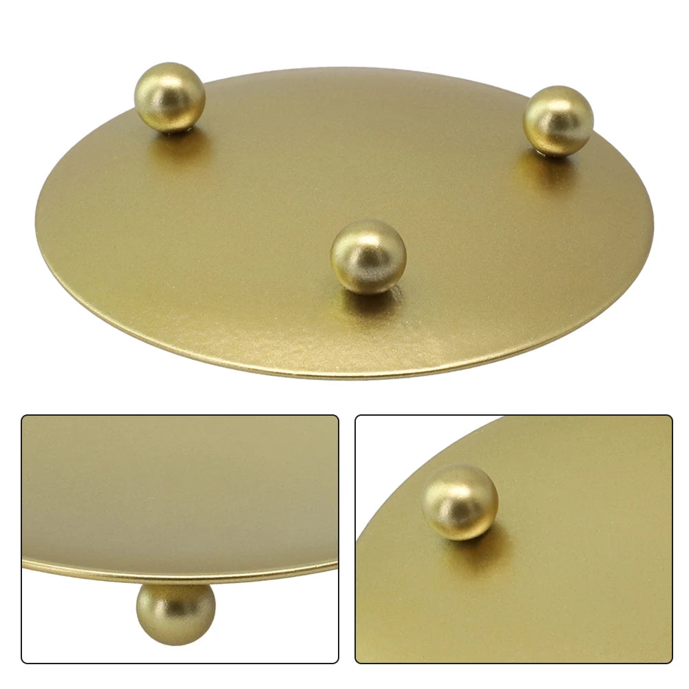 Round Iron Candle Plate Holder — Rust-Resistant Metal Pedestal for Pillar, Ball & Votive Candles, Gold or Black, Small 2.8×2.8×0.6 in (7×7×1.5 cm) & Large 4.3×4.3×0.7 in (11×11×1.7 cm)