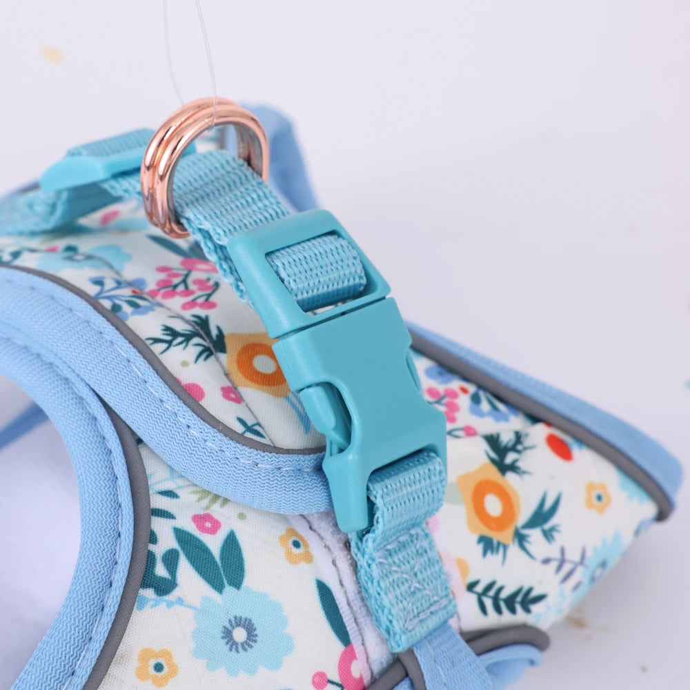 Adjustable Soft Vest Harness & Leash Set for Small & Medium Dogs & Cats – Reflective Printed Puppy Harness with Wrist Leash and Collar
