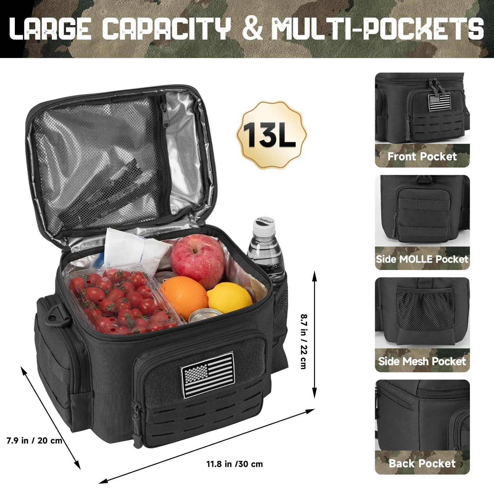 13L (3.4 Gal) Tactical Insulated Cooler Bag – Heavy-Duty Picnic Lunch Backpack for Camping & Outdoor