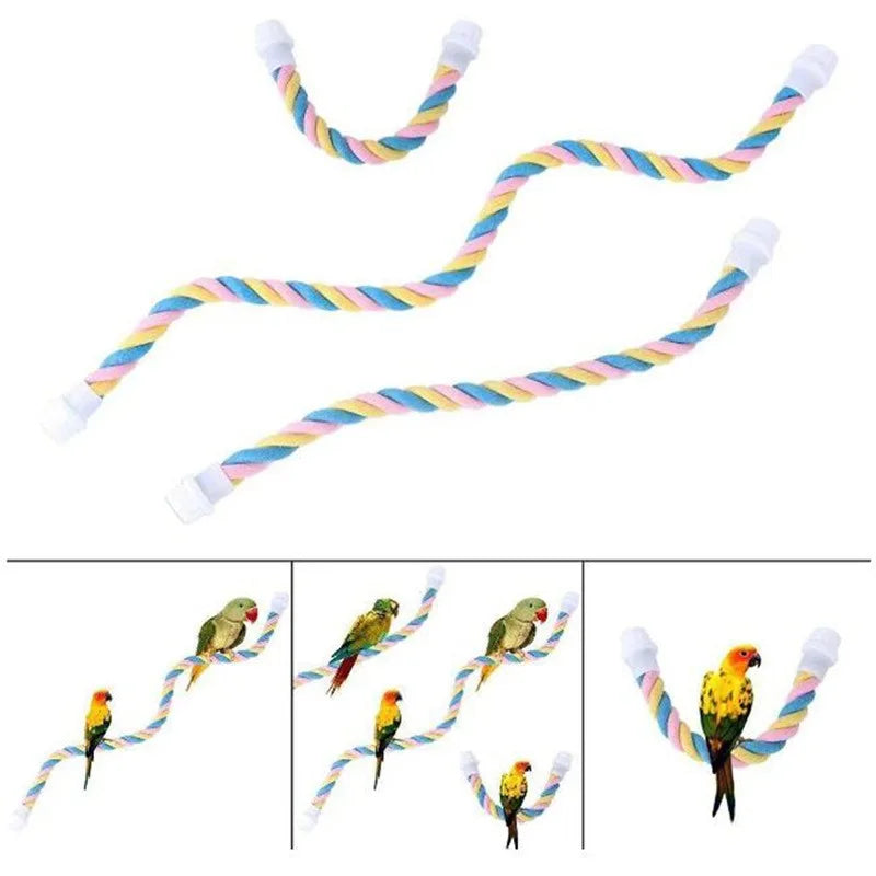 Parrot Cotton Rope Perch Toy – Colorful Chew & Climbing Swing for Birds, Cage Accessory (S/M/L)