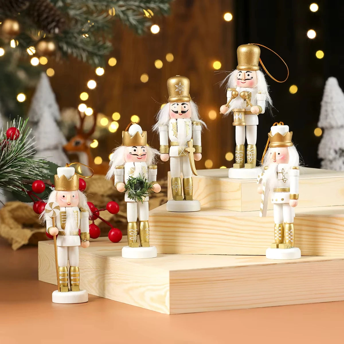 Hand-Painted Wooden Nutcracker Ornaments Set – Mini Soldier Christmas Tree Decorations (3/4/5-Piece)