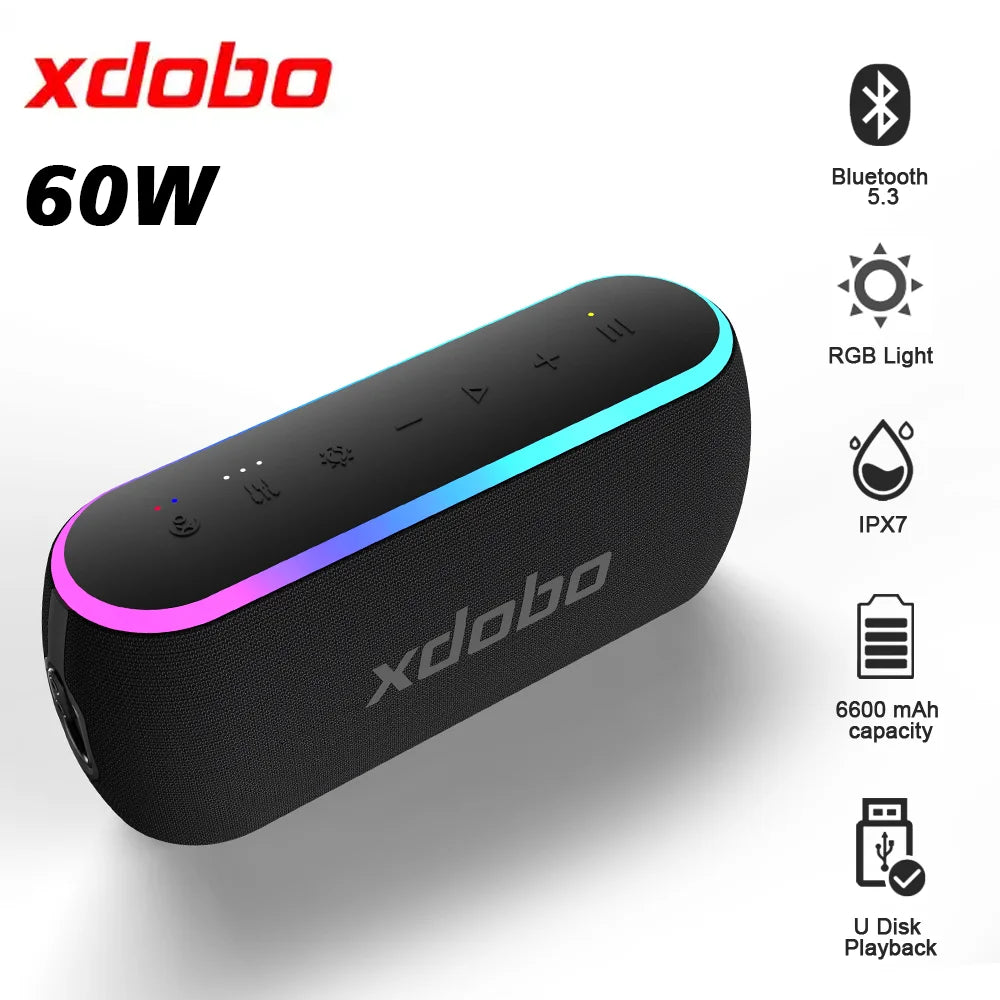 60W Bluetooth Wireless Speaker – Dual Bass, IPX7 Waterproof, 6600mAh Power Bank, Outdoor Loudspeaker for Smartphone & TV