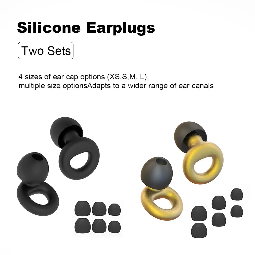 Silicone Earplugs 4 Pairs - Reusable Hypoallergenic Ear Plugs for Swimming & Sleep Noise Reduction (XS S M L)