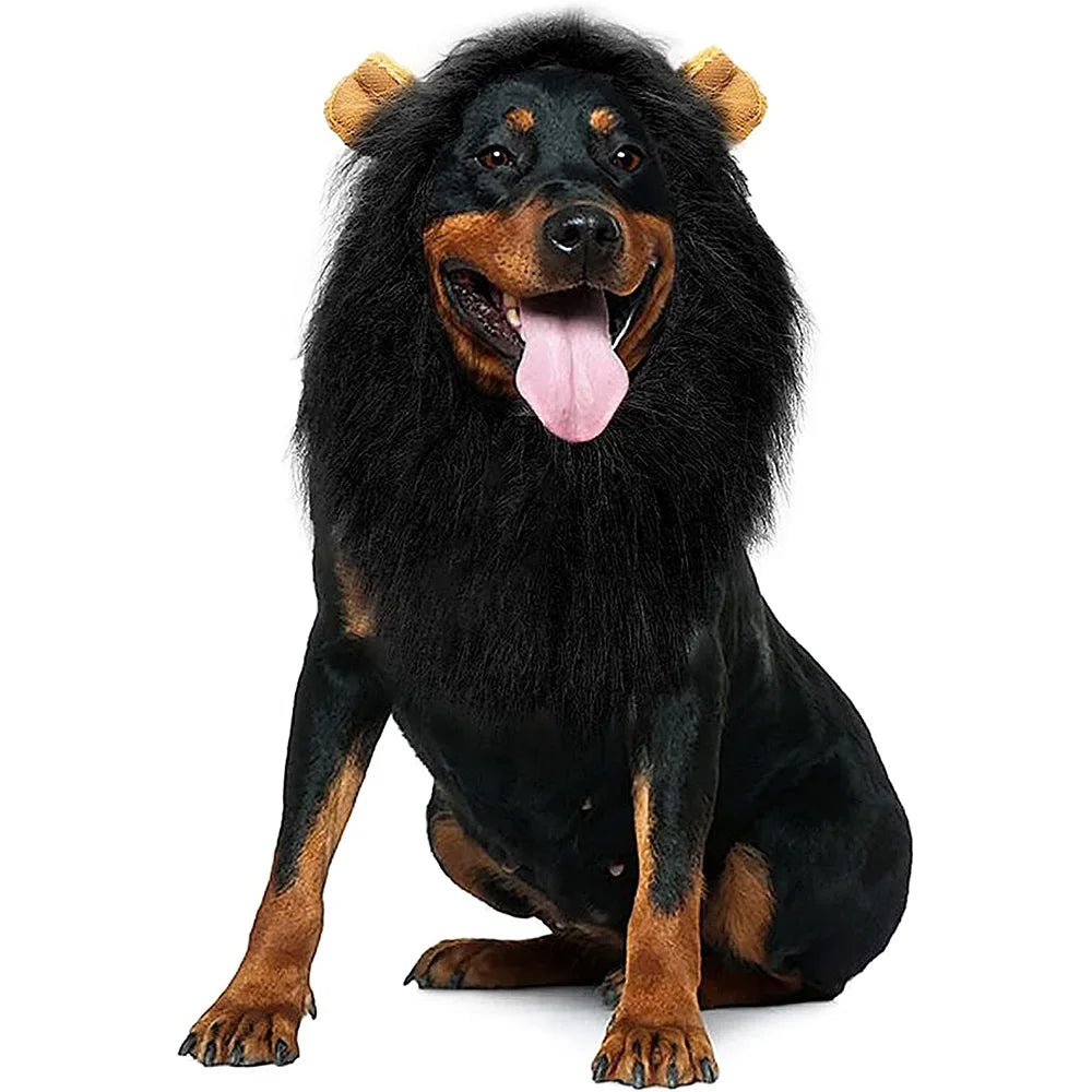 Realistic Lion Mane Dog Costume Wig with Ears – Adjustable Fit for Medium to Large Dogs (Neck 13–29 in / 33–74 cm)