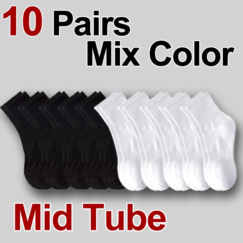5/10/20 Pairs Neutral Solid Mid-Crew Socks - Breathable Sweat-Wicking Antibacterial Sports Socks