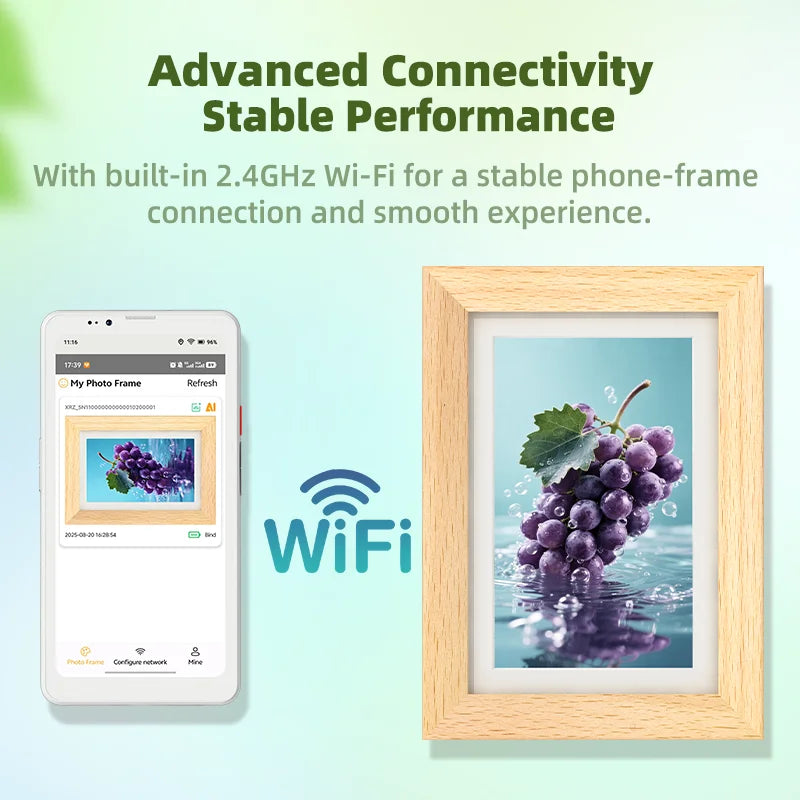 7.3-Inch (18.5 cm) Color E-Ink Digital Photo Frame - 800×480, 127 PPI, Wi‑Fi Touchscreen Smart Picture Frame