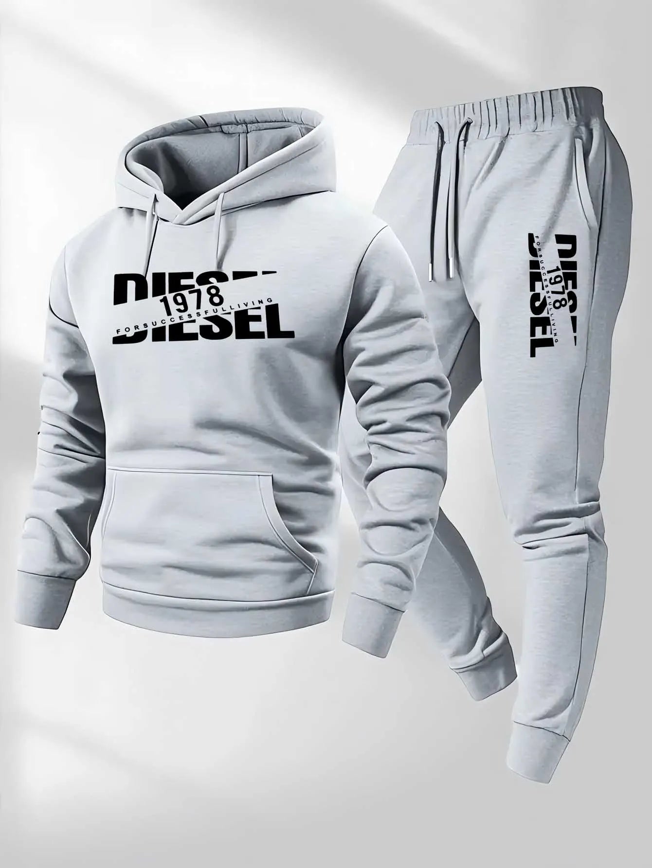 Men's Autumn/Winter Hooded Tracksuit Set – Casual Hoodie & Jogger Pants Two-Piece